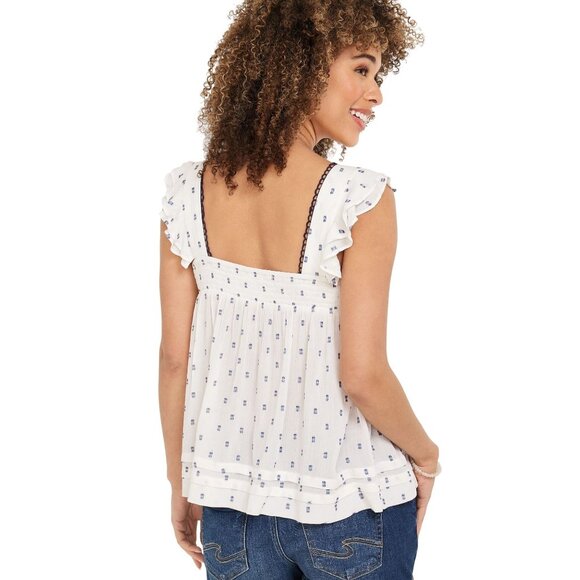 Maurices Blouse Size Large Square Neck Smocked Flutter Sleeve Ruffle Summer NEW - Picture 2 of 9